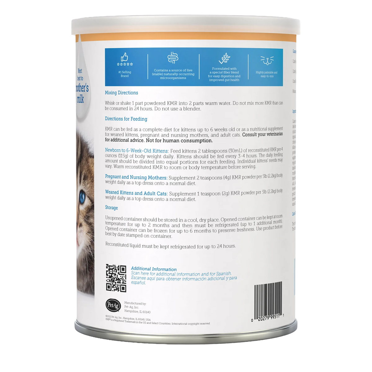KMR®,"Back of powdered milk replacer can with feeding directions"