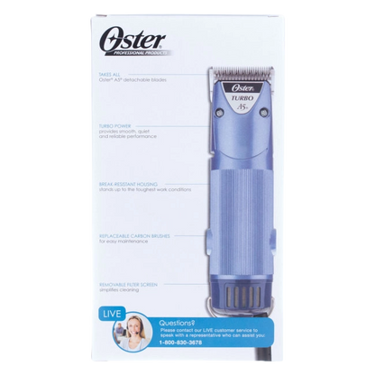 Oster® Turbo A5® 2-Speed Clippers,"Retail box with front-facing clipper image"