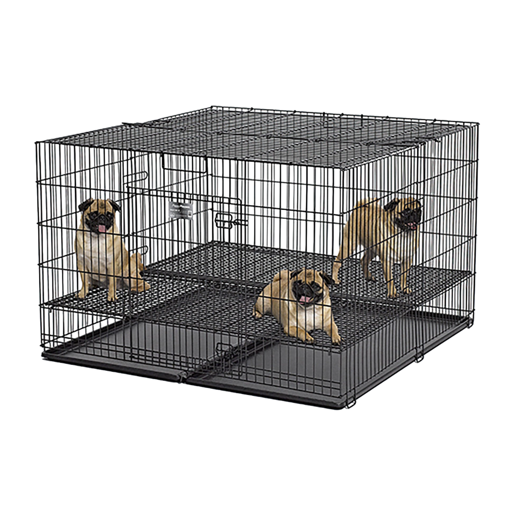 Midwest® Puppy Playpen,"Black wire playpen with divider panel and floor tray"