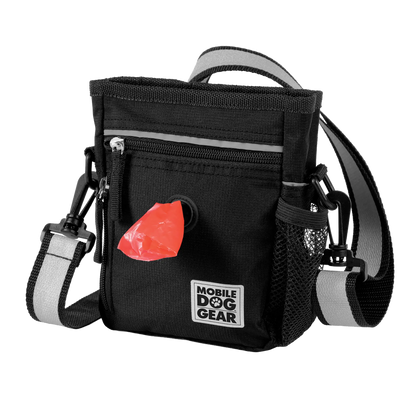 Day/Night Walking Bag,"Black shoulder bag with zip pocket, mesh side holder, and red dispenser"