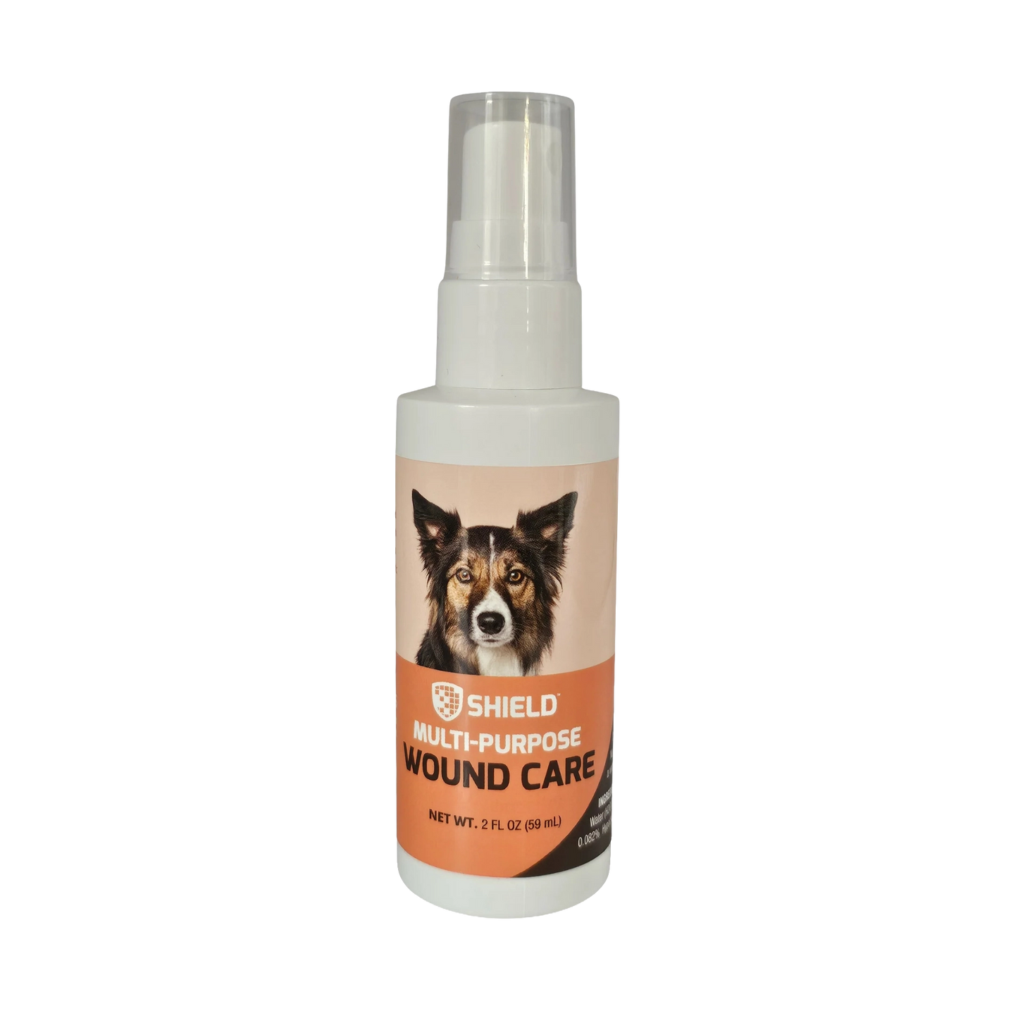 Multi Purpose Wound Care Spray by Shield,"Spray bottle with clear cap and dog image on label"