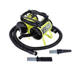 K-9 III Dog Dryer With FREE Water Peeler,"Green and black pet dryer with hose and two nozzle attachments"