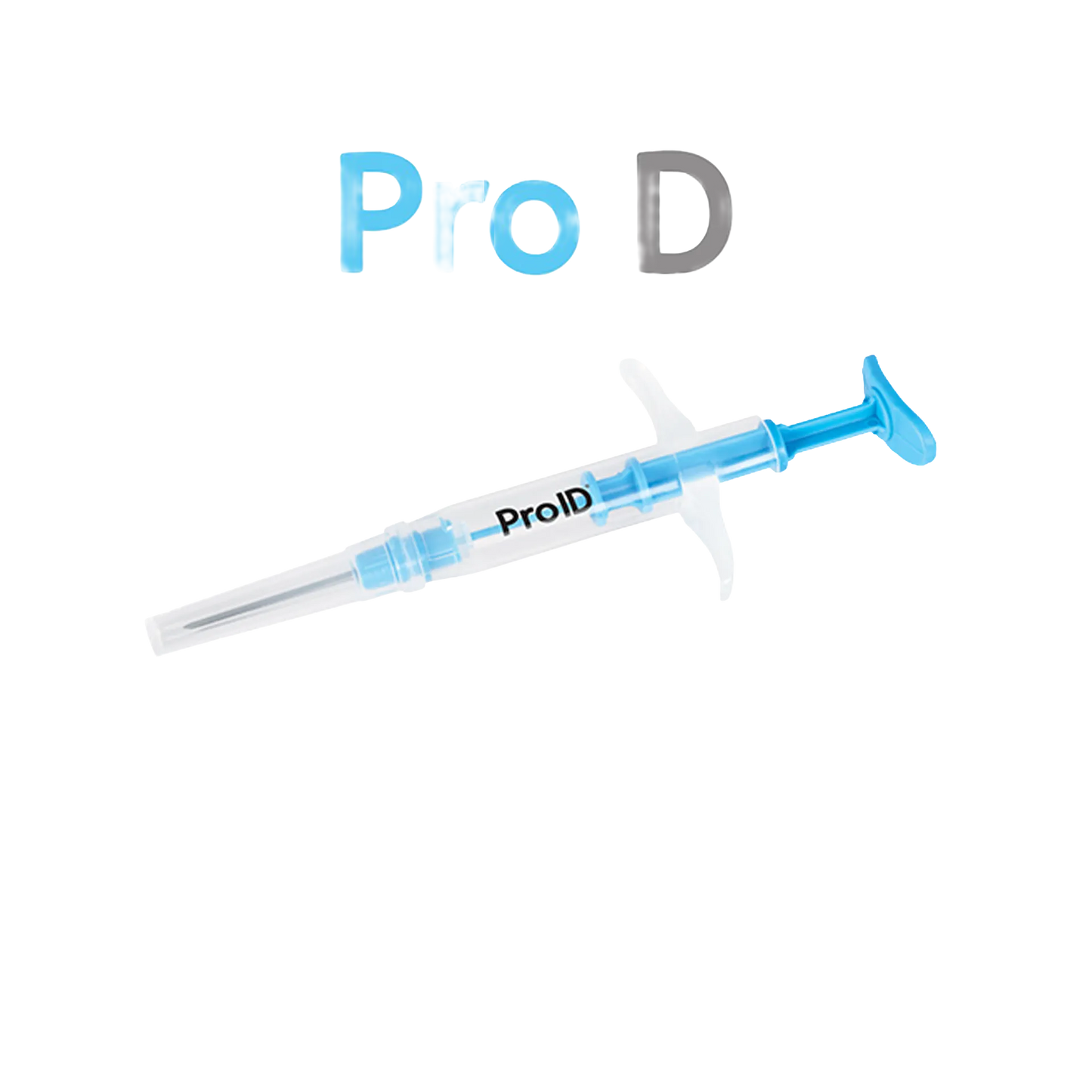 ProID® ISO Microchips,"Clear syringe implanter with blue plunger and cap"