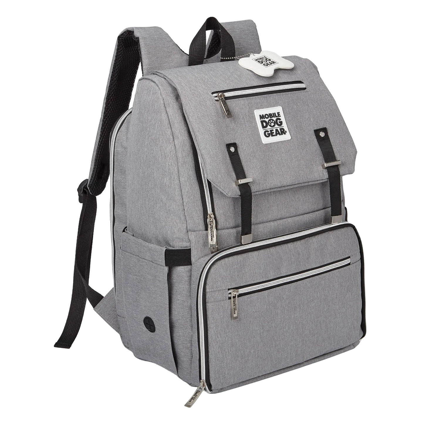 Ultimate Week Away Backpack,"Gray backpack with front flap, multiple zip pockets, and shoulder straps"