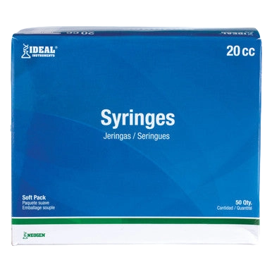 Large Syringes without Needles,"Blue soft pack syringe box, front view"