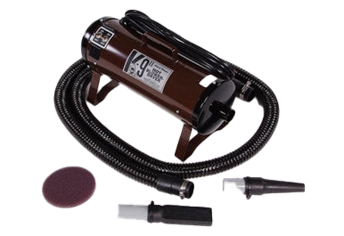 K-9 II Dog Dryer With FREE Water Peeler,"Brown dog dryer with hose and three attachments"