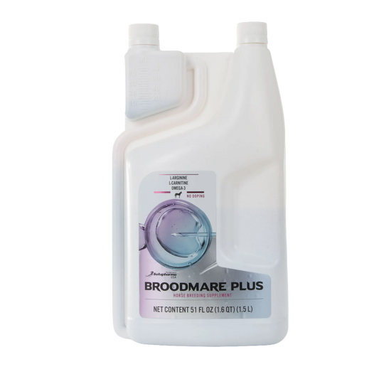 BOTU Broodmare PLUS,"White dual-neck bottle with measuring chamber and front label"