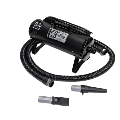 K-9 II Dog Dryer With FREE Water Peeler,"Black dog dryer with flexible hose and two nozzle attachments"