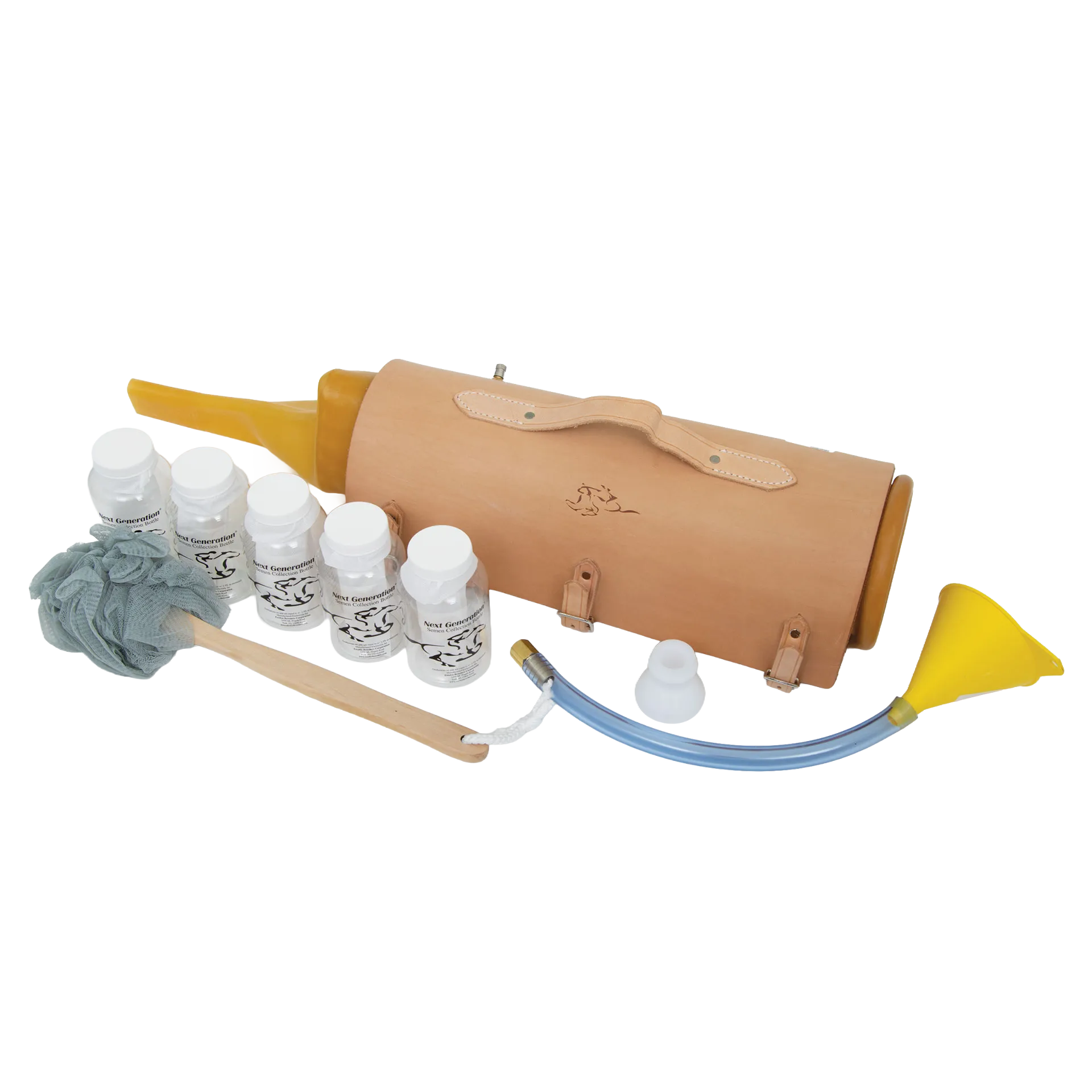 Missouri Complete Set with Leather Cover,"Leather roll case with bottles, tubing, funnel, and swab"