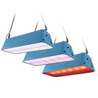 Equilume Stable Light V3, Nature's Light Indoors,"Three suspended blue stable lights with illuminated undersides"