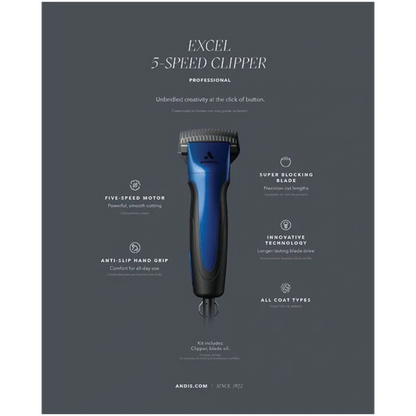 Excel 5-Speed Clipper with Super Blocking Blade Indigo Blue by Andis