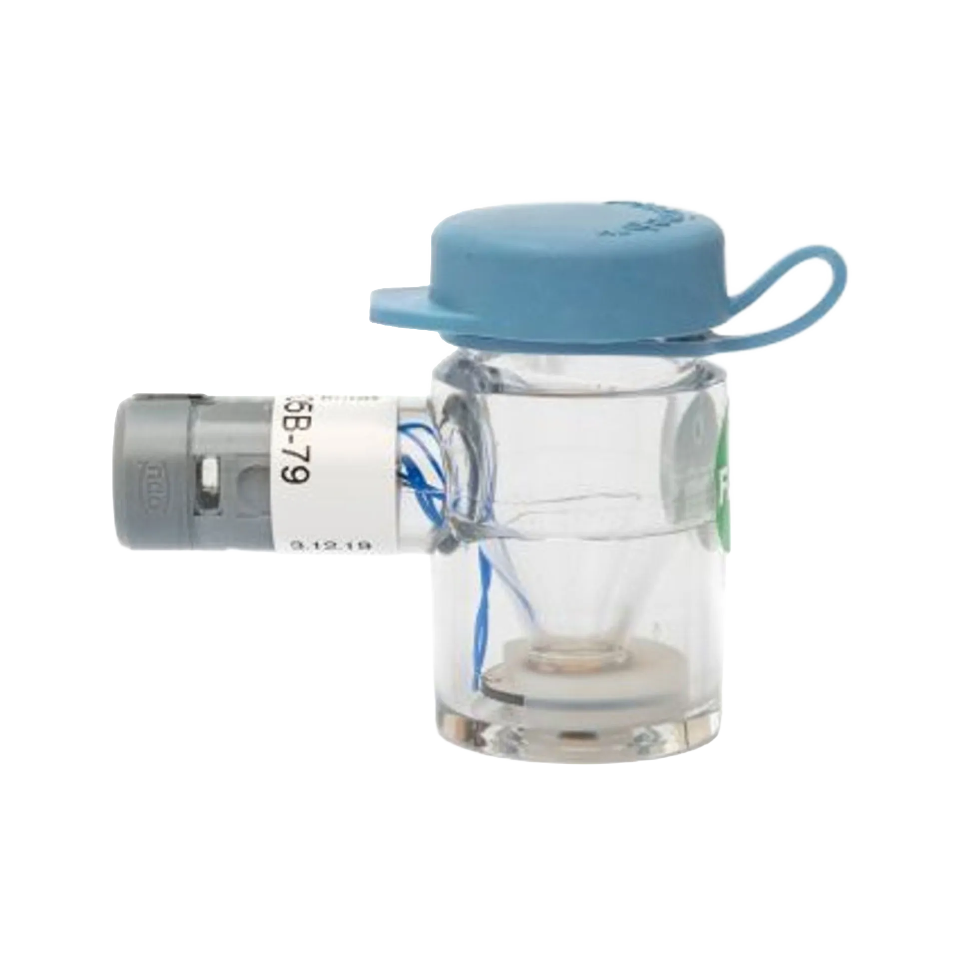 Flexineb® Medium Medication Cup,"Clear medication cup with blue cap and side connector"