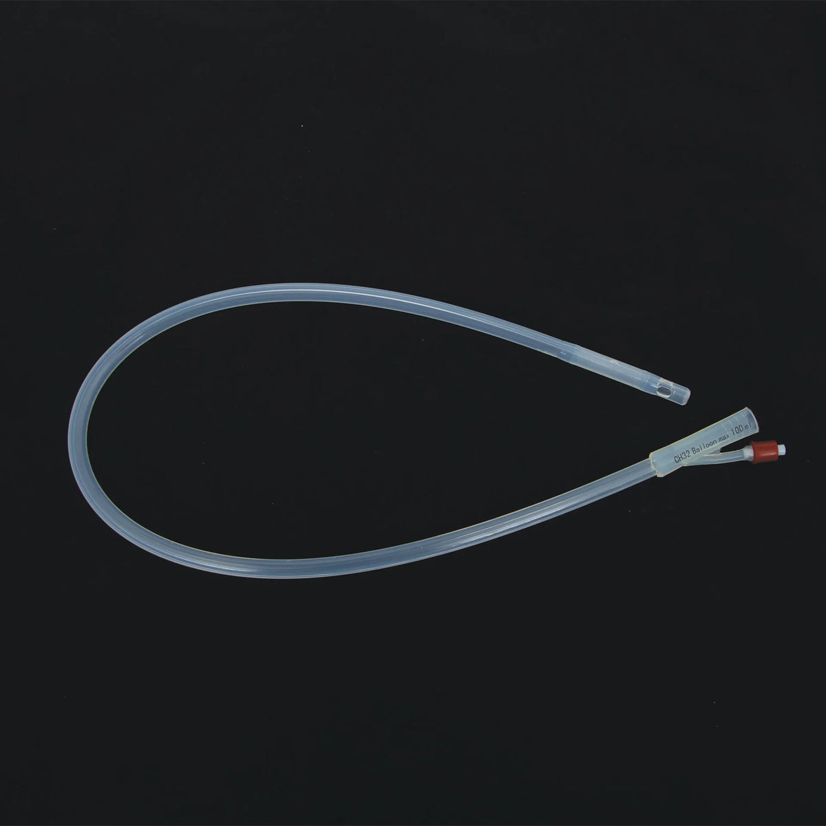 Silicone Embryo Flushing Catheter, 32FR,"Clear flexible catheter tube with red capped connector"