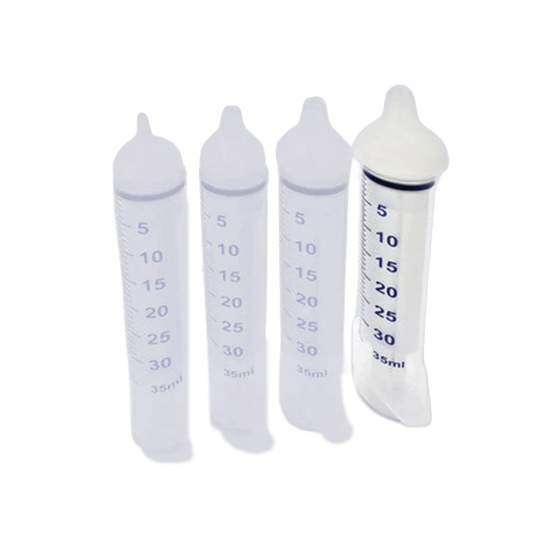 Puppywamer Latchons Syringe Nipple Feeders,"Four clear feeding syringes with white nipple tips"