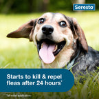 Seresto® Flea & Tick Collars for Cats & Dogs,"Dog lying in grass with blue text overlay"