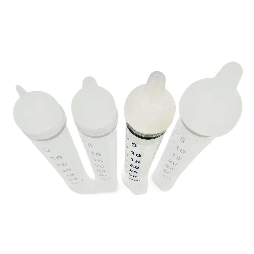Puppywamer Latchons Syringe Nipple Feeders,"Four clear feeding syringes with rubber nipples"