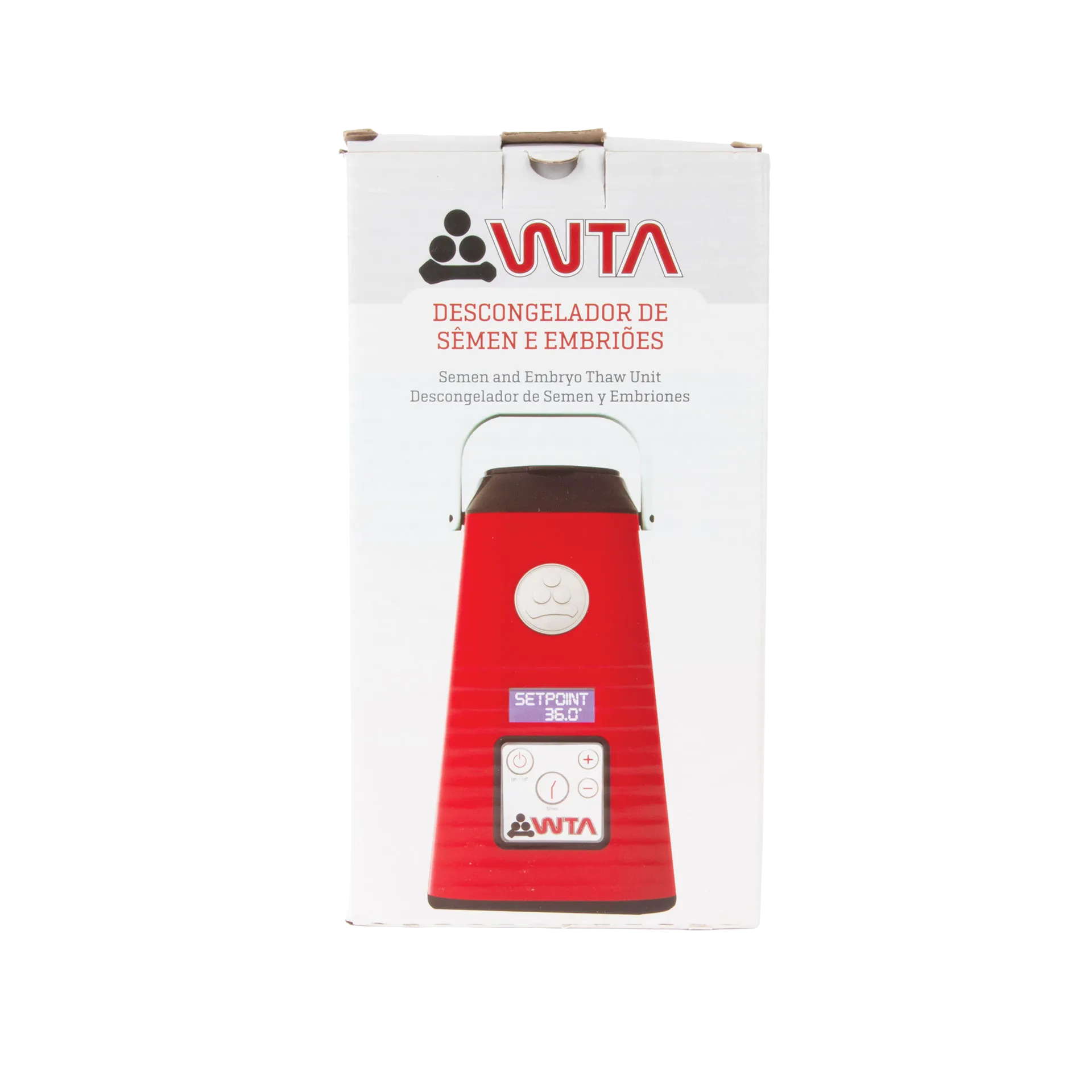WTA Semen and Embryo Thaw Unit,"Front view of product box with red thaw unit image"