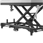 Dog Grooming Electric Tub with Lift-up Door by Waggz,"Black scissor-lift base and underside of grooming tub"