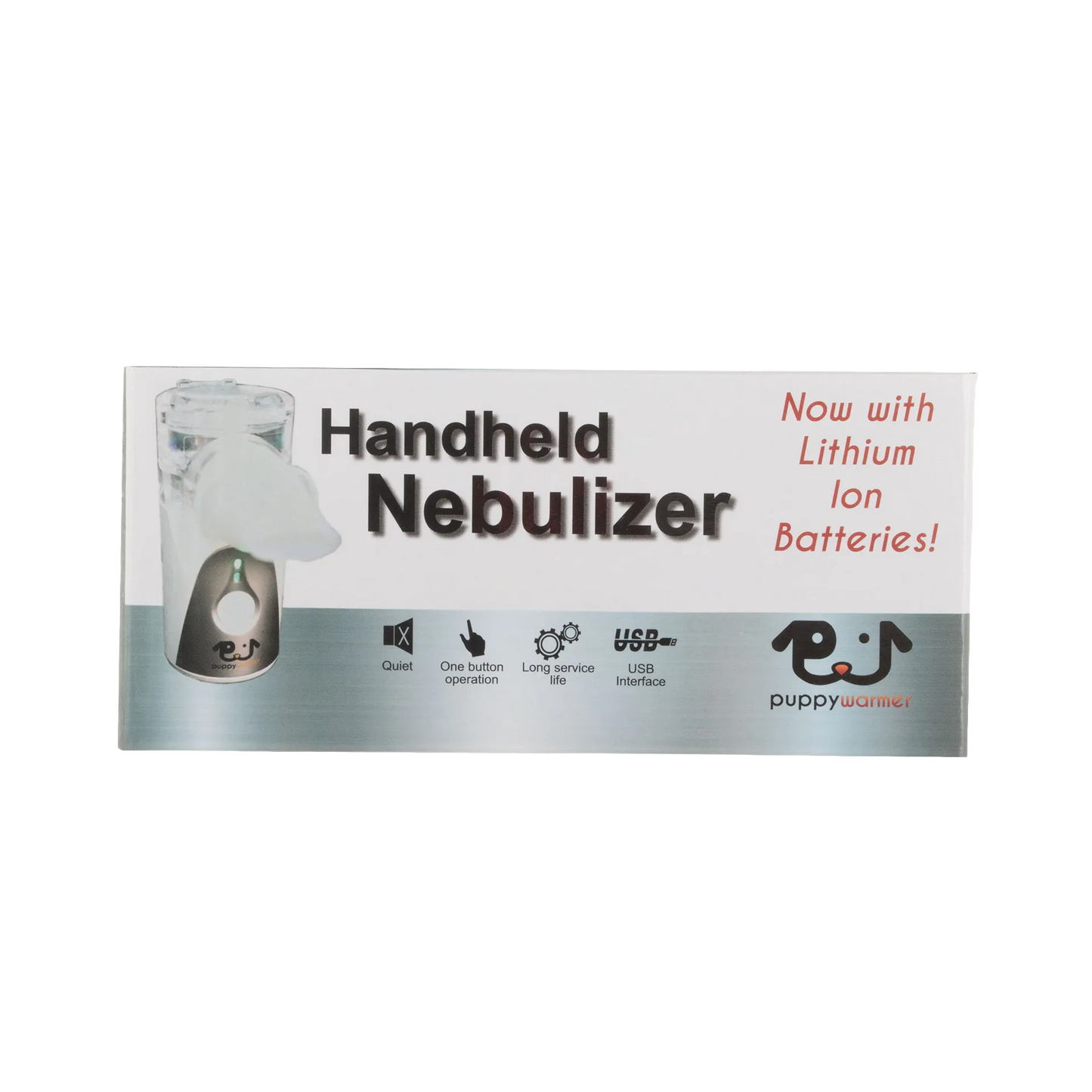 Puppywarmer Handheld Nebulizer,"Product box with handheld nebulizer and mask illustration"