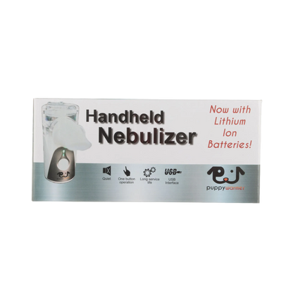 Puppywarmer Handheld Nebulizer,"Product box with handheld nebulizer and mask illustration"