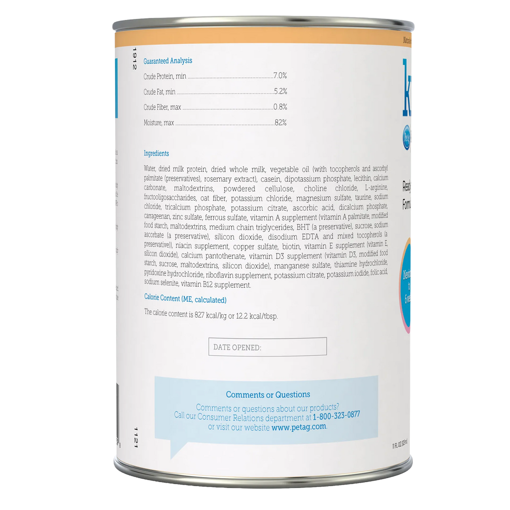 KMR®,"Back of can with ingredients and guaranteed analysis panel"
