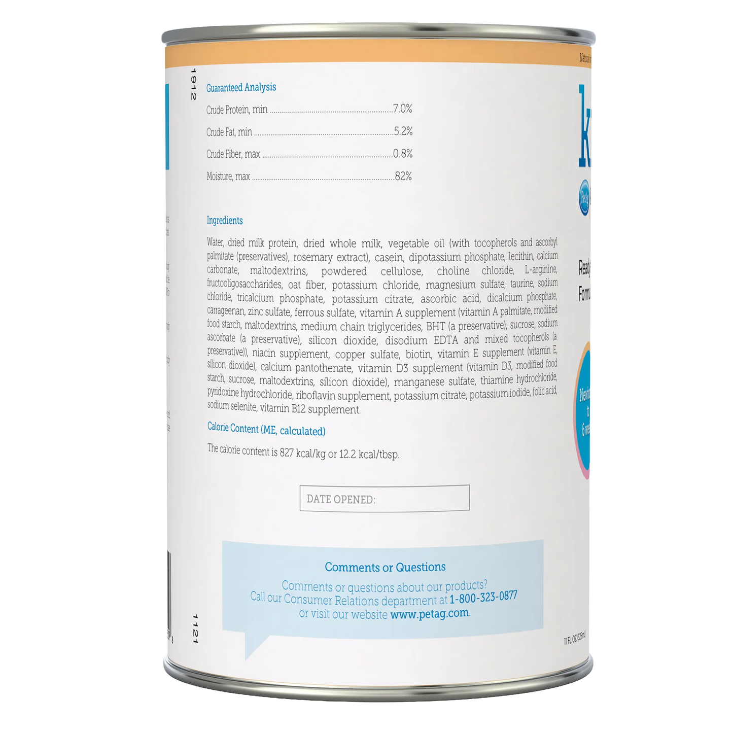KMR®,"Back of can with ingredients and guaranteed analysis panel"