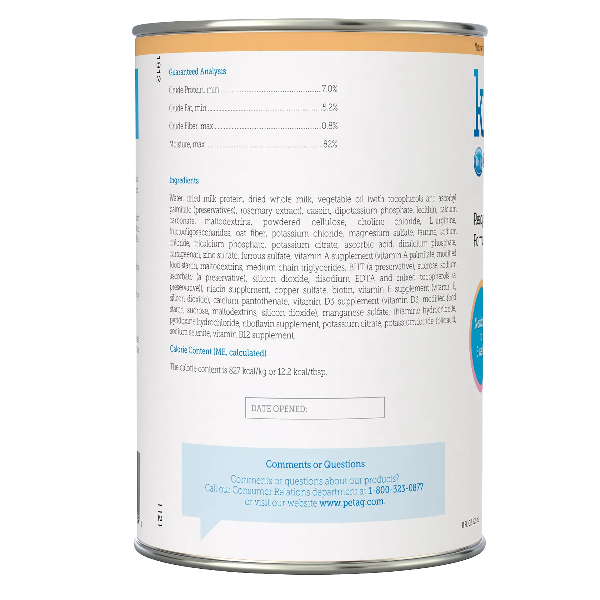 KMR®,"Back of can with ingredients and guaranteed analysis panel"