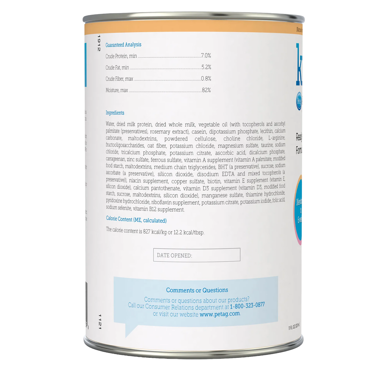 KMR®,"Back of can with ingredients and guaranteed analysis panel"