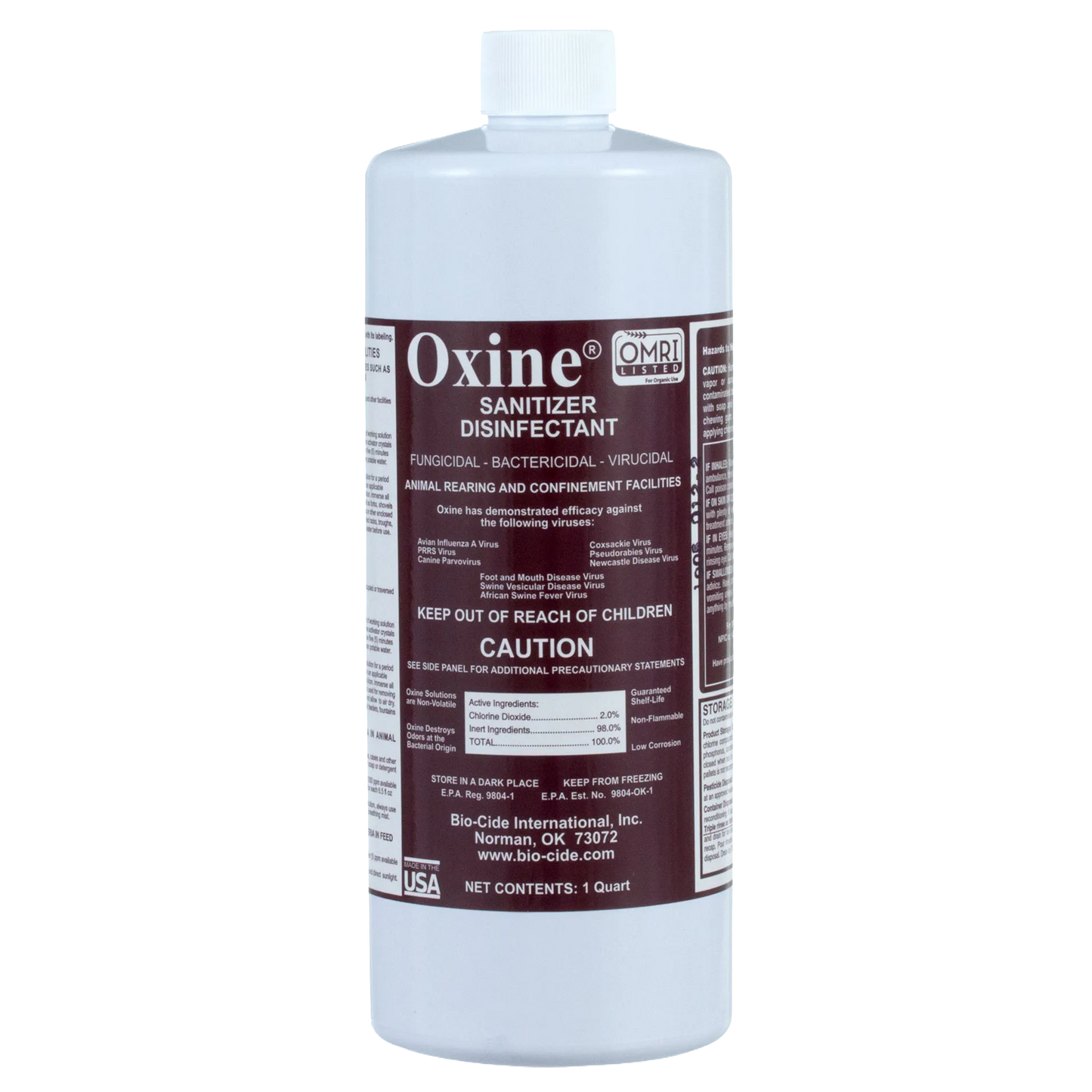 Oxine® Animal Health (AH),"White plastic bottle with screw cap and wraparound label"