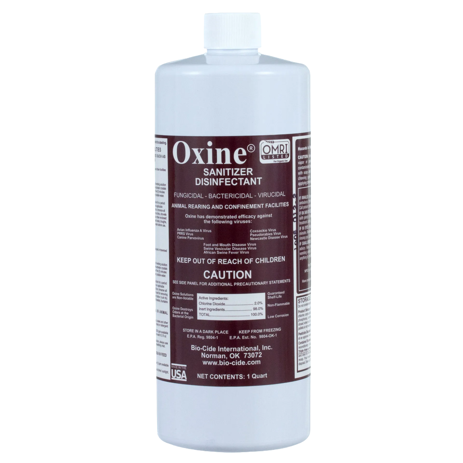 Oxine® Animal Health (AH),"White plastic bottle with screw cap and wraparound label"