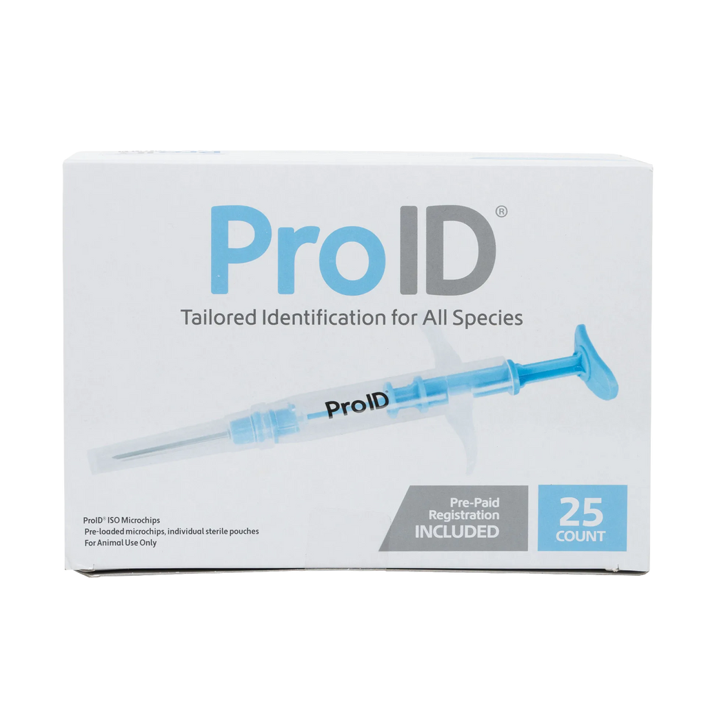 ProID® ISO Microchips,"White product box with blue syringe illustration"
