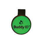 BuddyID® BuddyBadge® Silicone Collar Tag,"Round green collar tag with black tab"