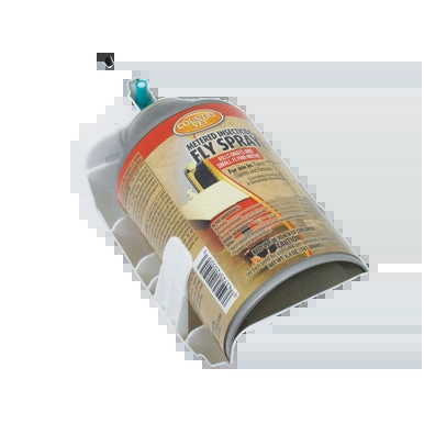 Country Vet Automatic Flying Insect Kill System,"Aerosol spray can with blue nozzle in white wall-mount holder"