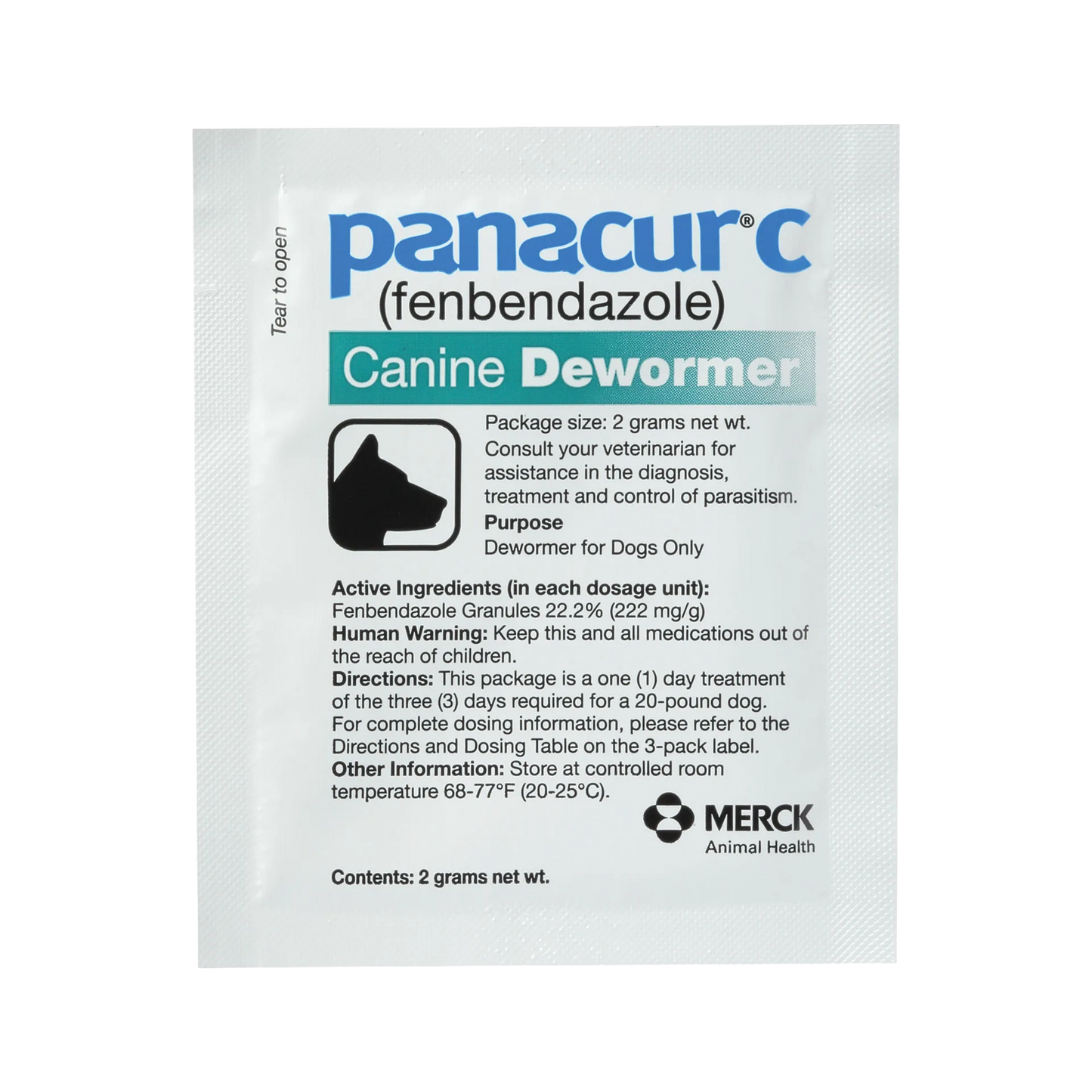 Panacur® C Canine Dewormer,"Single white dewormer packet with dog silhouette icon"