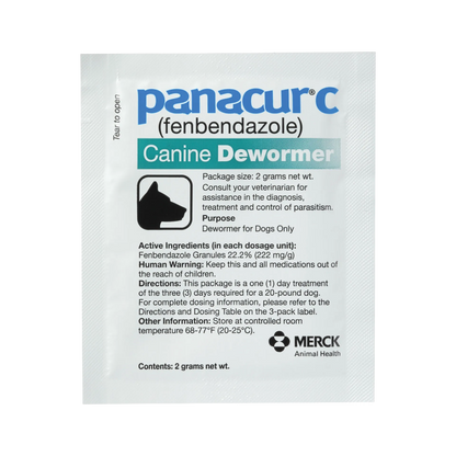 Panacur® C Canine Dewormer,"Single white dewormer packet with dog silhouette icon"
