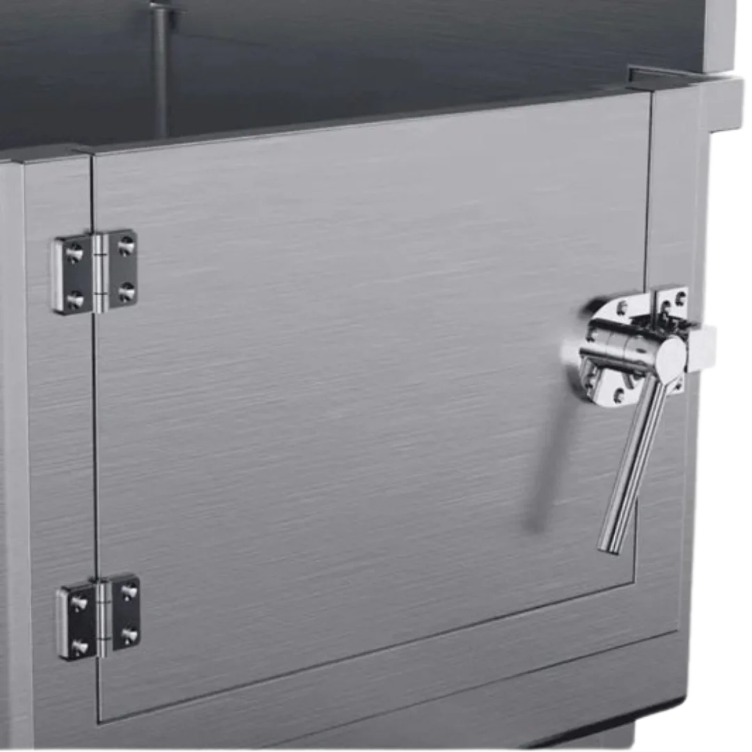 Dog Grooming Stational Tub with Lift-up Door Silver by Waggz,"Silver tub front panel with lift-up door latch and hinges"