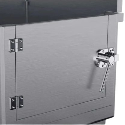 Dog Grooming Stational Tub with Lift-up Door Silver by Waggz,"Silver tub front panel with lift-up door latch and hinges"