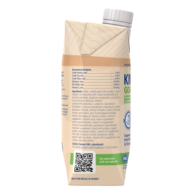 PetAg Goats Milk KMR Liquid Kitten Milk Replacer Ready-to-Feed Formula,"Side view of carton with screw cap"