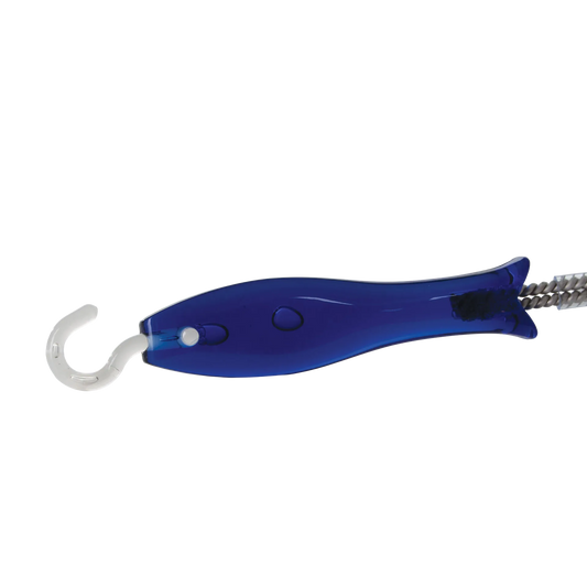 AV Cleaning Brush,"Blue-handled brush with white hook tip and twisted wire bristles"
