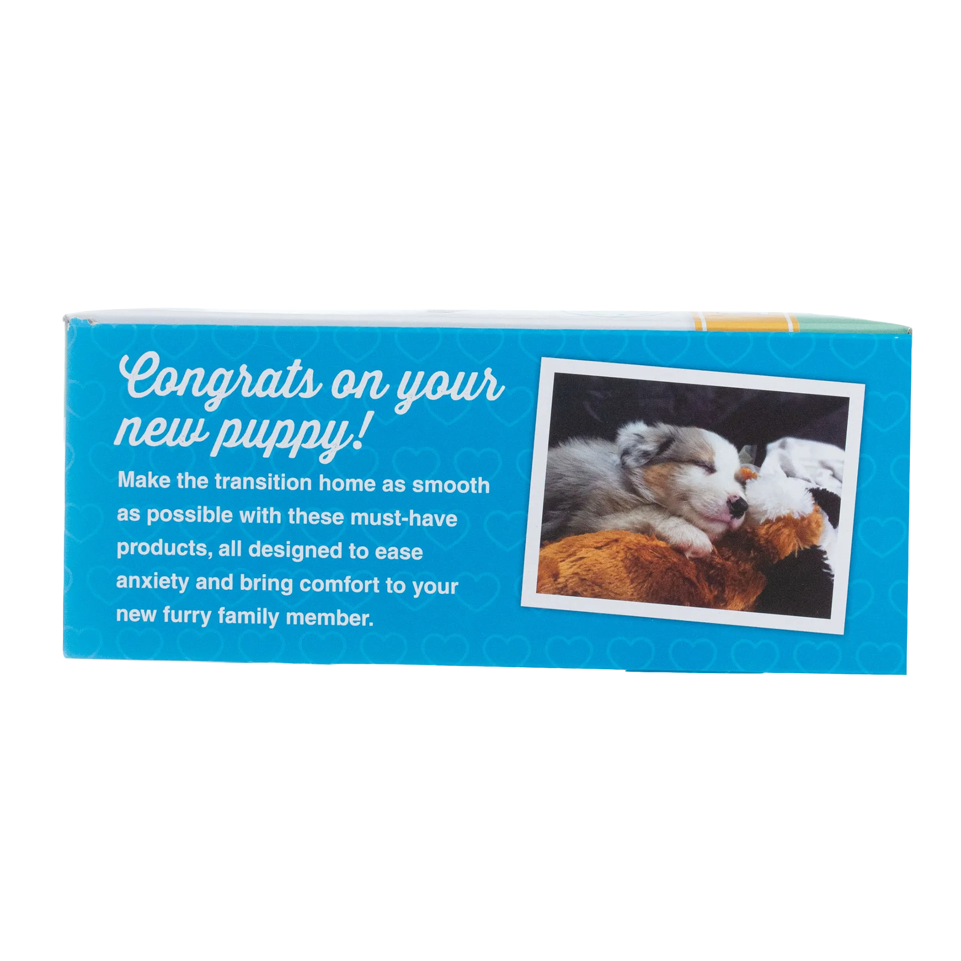 Snuggle Puppy Starter Kit,"Blue product box side panel with puppy photo"