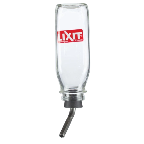 Lixit® Bird Deluxe Glass Water Bottle,"Clear glass bottle with angled metal drinking tube"