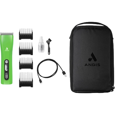 ProClip 5-in-1 Green Clipper with FREE 4oz Clipper Oil by Andis,"Green clipper kit with guards, charger, oil bottle, brush, and black case"