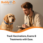 BuddyID®  ISO Microchip,"Promotional graphic with veterinarian holding dog"