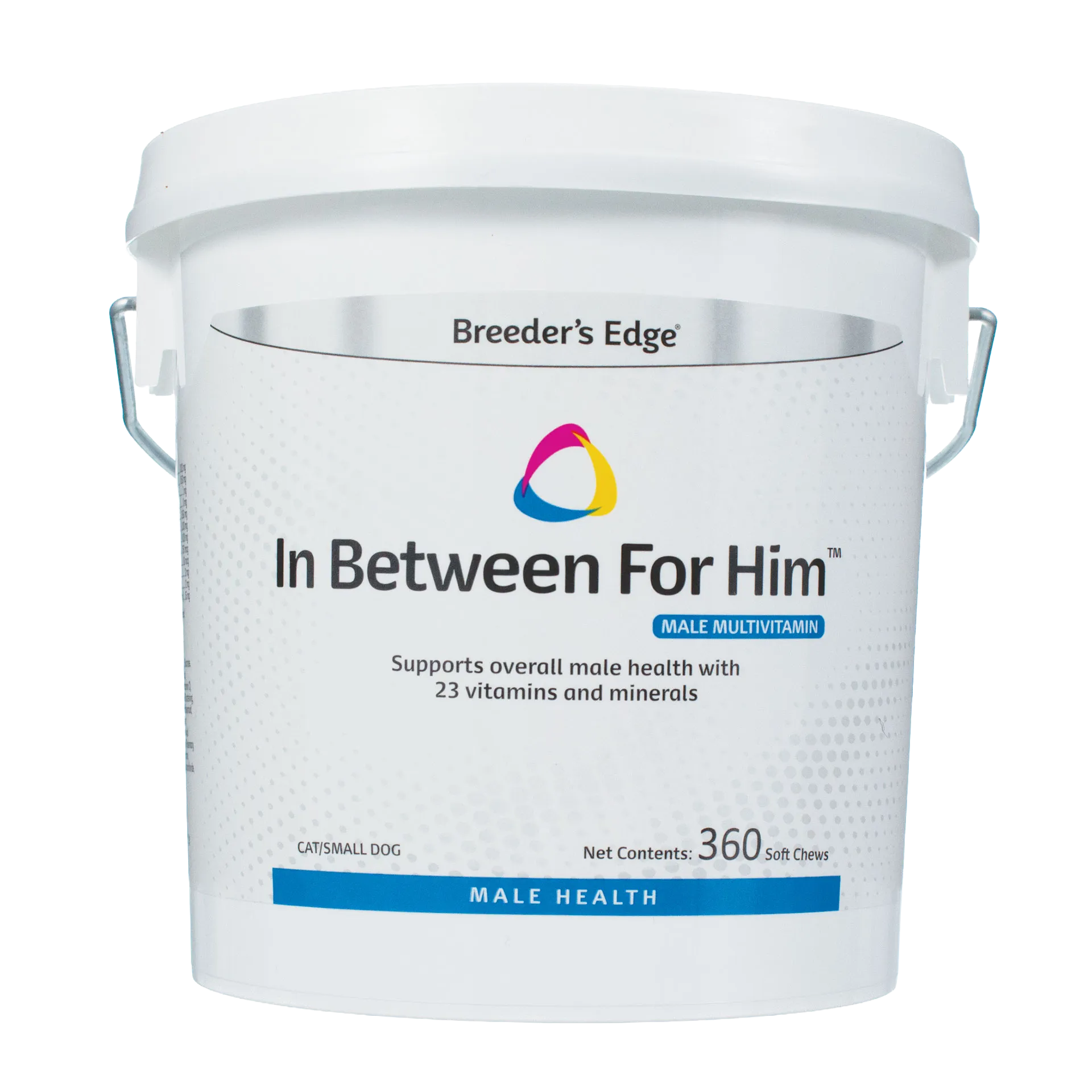 Breeder's Edge® In Between For Him™,"White plastic pail with lid and metal handle"