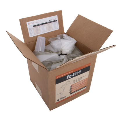 Eq-Well™,"Open cardboard box with sealed inner bag and clear measuring cup"