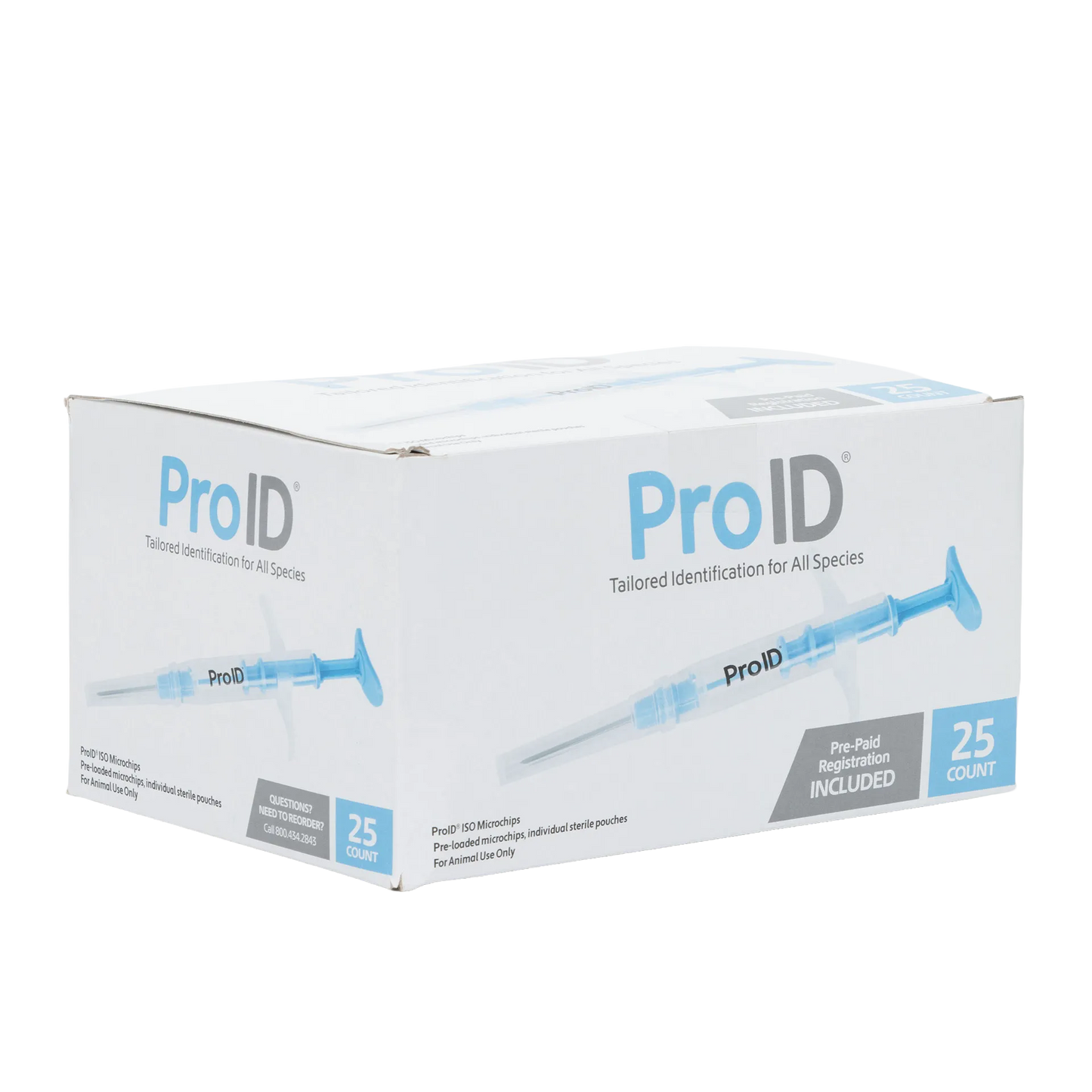 ProID® ISO Microchips,"White product box with blue syringe illustration, angled view"