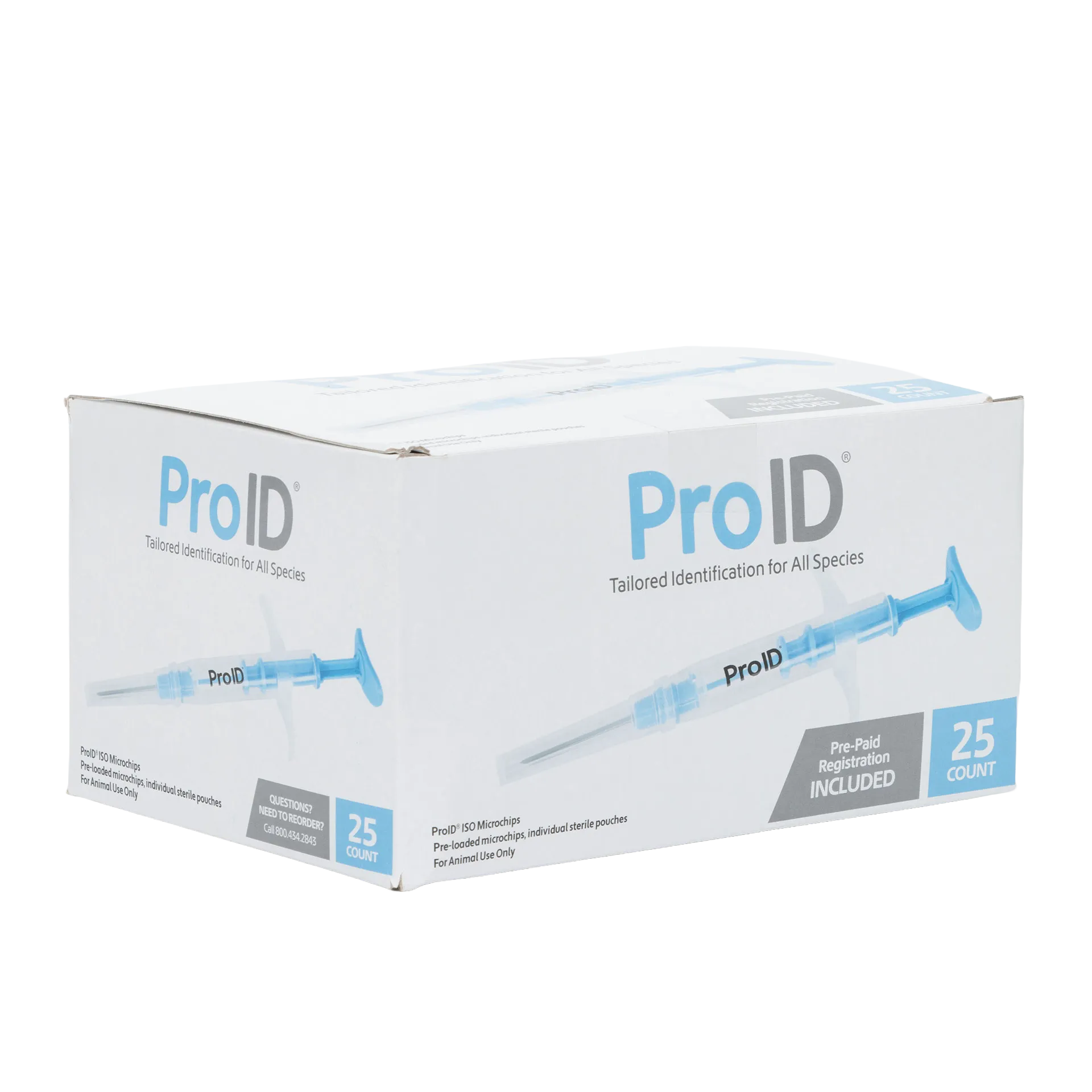 ProID® ISO Microchips,"White product box with blue syringe illustration, angled view"
