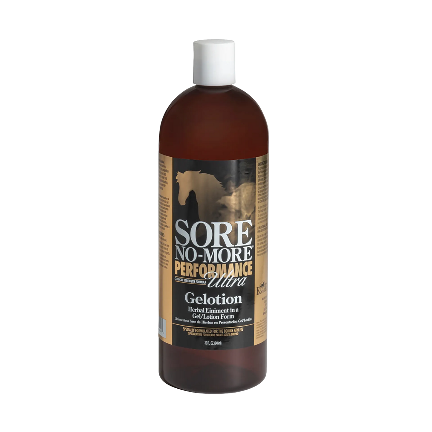Sore No-More® Performance Ultra Gelotion,"Amber bottle with white cap and horse silhouette label"