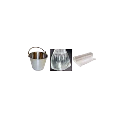 Plastic Bucket Liners,"Bucket with clear plastic liner and roll of liners"
