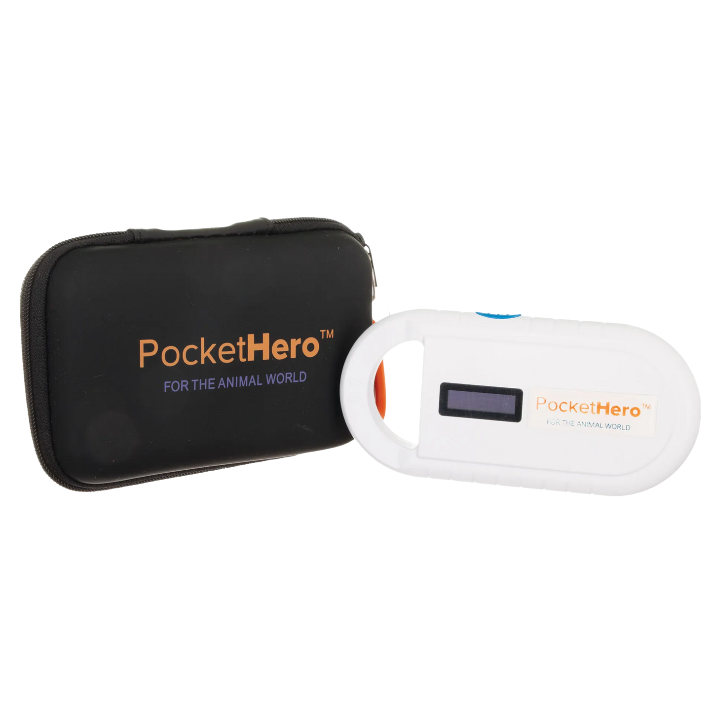 Pocket Hero™ ISO Microchip Scanner,"White handheld scanner with black zip case"
